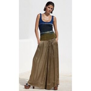 Mes Demoiselles Brisa Pants Wide Leg Satin Trousers English Check Plaid Size 36